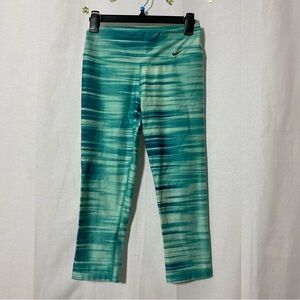 Nike Dri-FIT Women’s Cropped Leggings Aqua Teal Watercolor Stripe Print Size S